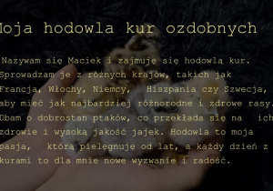 Maciej Niźnikowski, Moja hodowla kur ozdobnych